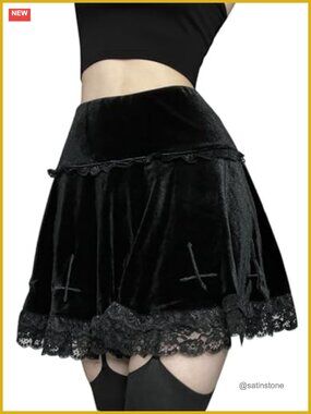 Gothic Mini Skirt Punk Grunge Velvet High Waist Emo Skirt Alt Harajuku Skirt